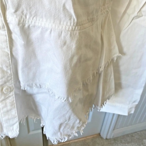 Cloth & Stone Anthropologie Top Blouse Sz Medium White Long Sleeve Distressed - Picture 4 of 7